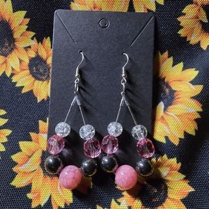 Elegant Pink and Silver Beaded Earrings